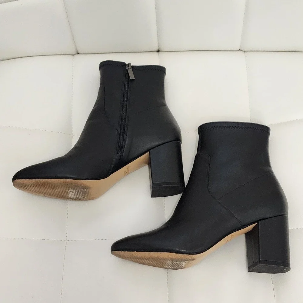 Abercrombie & Fitch Black Vegan Leather Boots Block Heel Womens 9